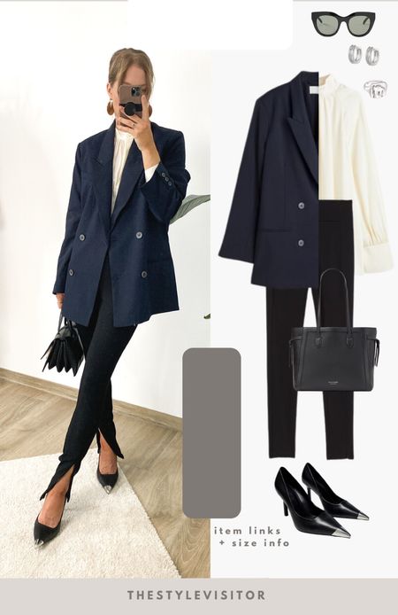 Love combining a navy blazer with beige and black items. In this look with balloon sleeved shirt and black legging. You can zip the legging open if you’re under 5’7 to create these fun splits. Read the size guide/size reviews to pick the right size.

Leave a 🖤 if you want to see more work outfits like this

#workoutfit #work outfit #office look #office outfit #officeoutfit #navyblazer

#LTKstyletip #LTKworkwear #LTKSeasonal