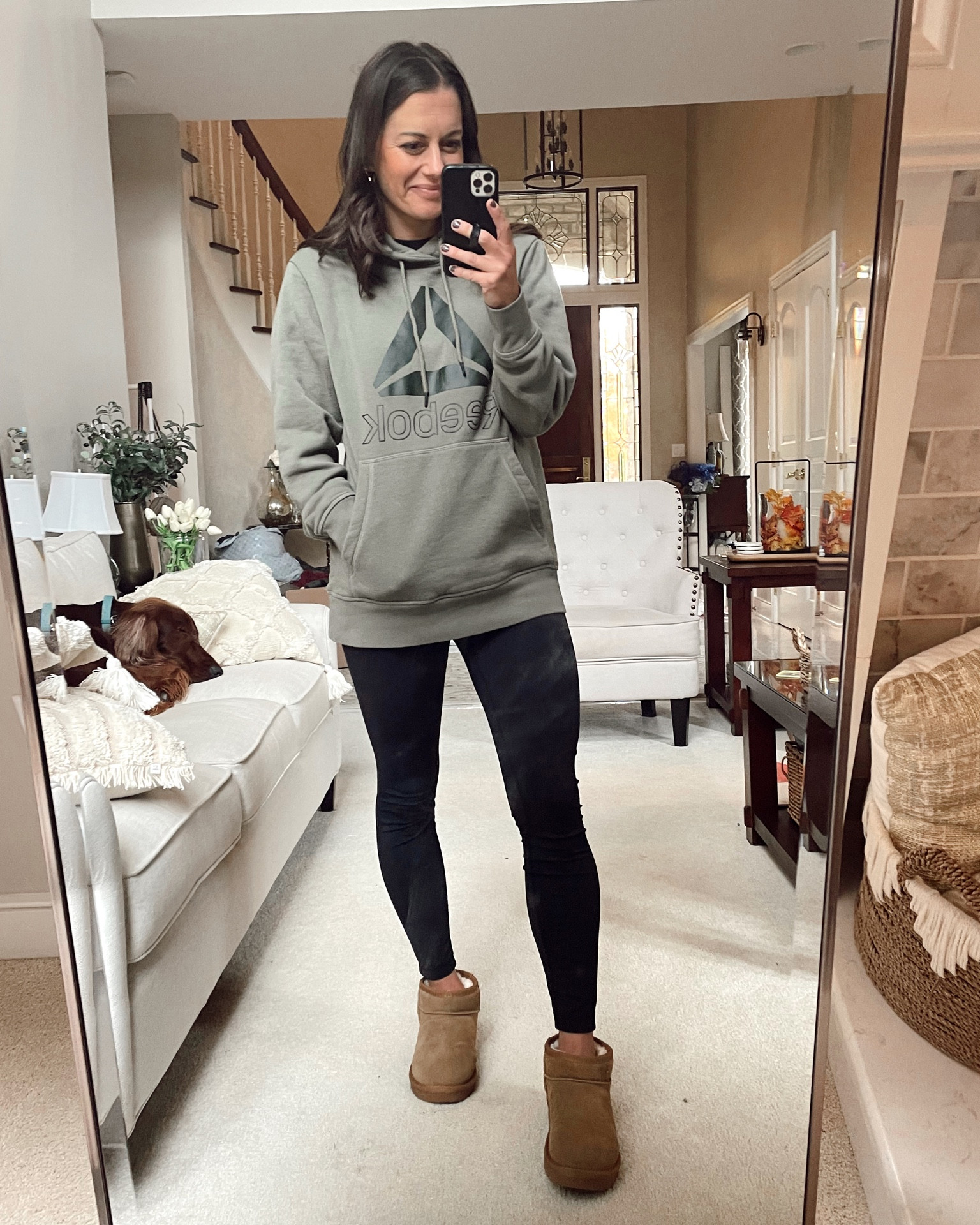 Casual outfit of the day - amazon leggings (true to size), men’s hoodie (true to size wearing a small), mini boots (true to size) 

#LTKfit #LTKstyletip #LTKSeasonal
