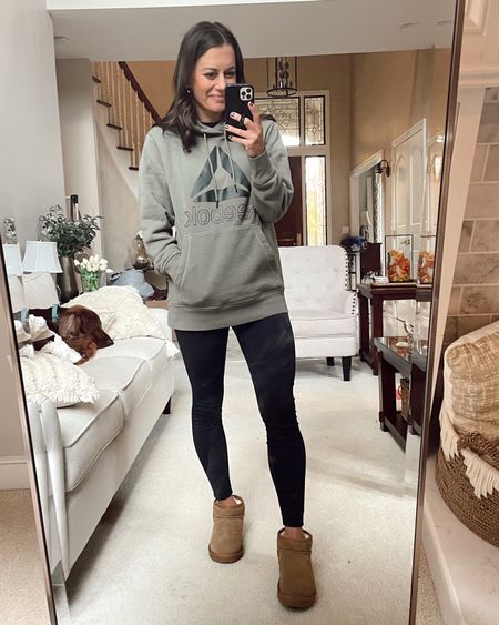 Casual outfit of the day - amazon leggings (true to size), men’s hoodie (true to size wearing a small), mini boots (true to size) 

#LTKfit #LTKstyletip #LTKSeasonal