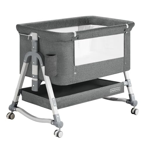 HARPPA Cuddly 3 in 1 Baby Bassinet Bedside Sleeper(Mosquito Net Included), Five-Position Adjustable Bedside Crib with Storage for Newborns, Portable Bassinet with Anchor Strap (Aluminum, Grey) | Amazon (US)