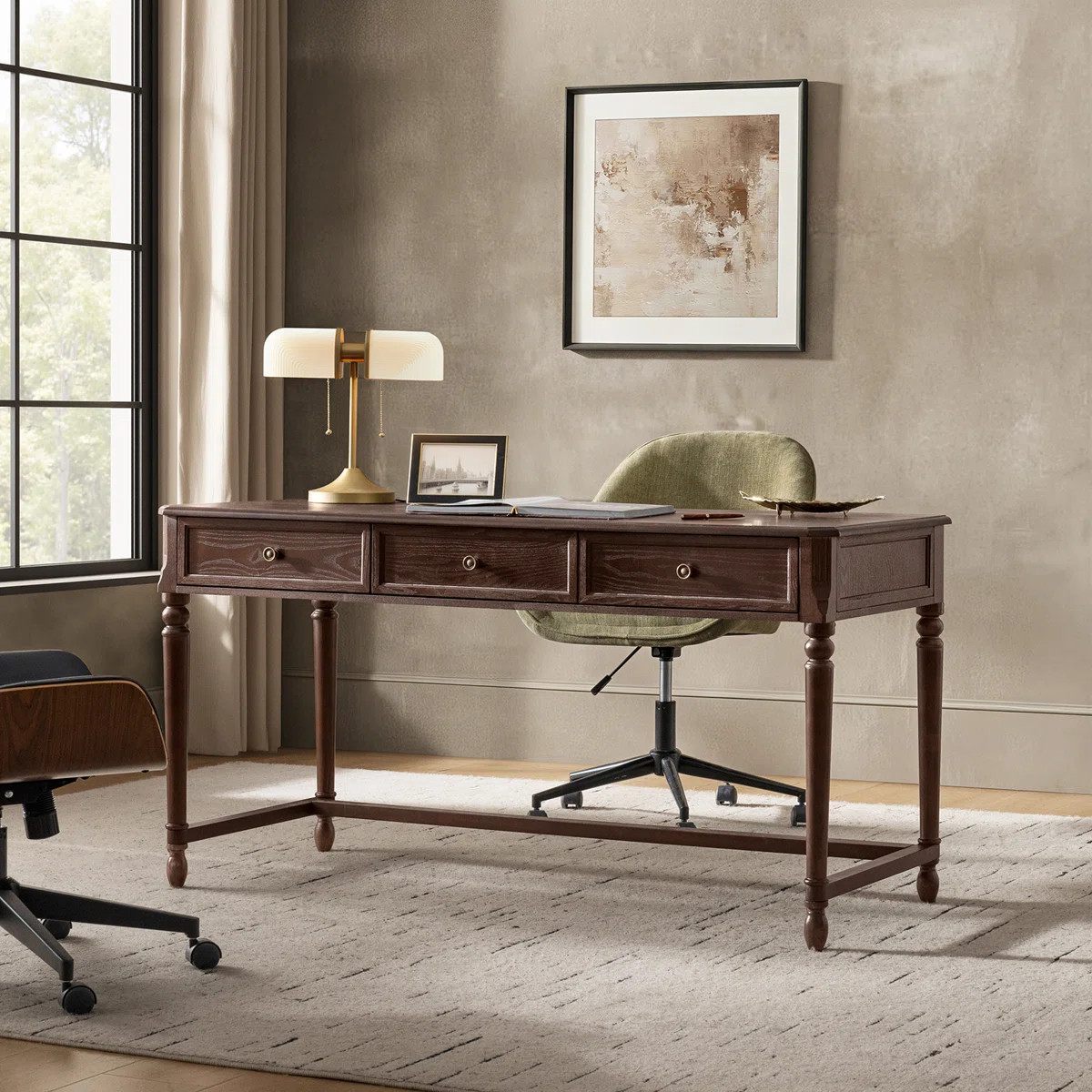 Beryl 60''W Transitional 3 Drawers Simple Assembly Desk with Power Outlets | Wayfair North America
