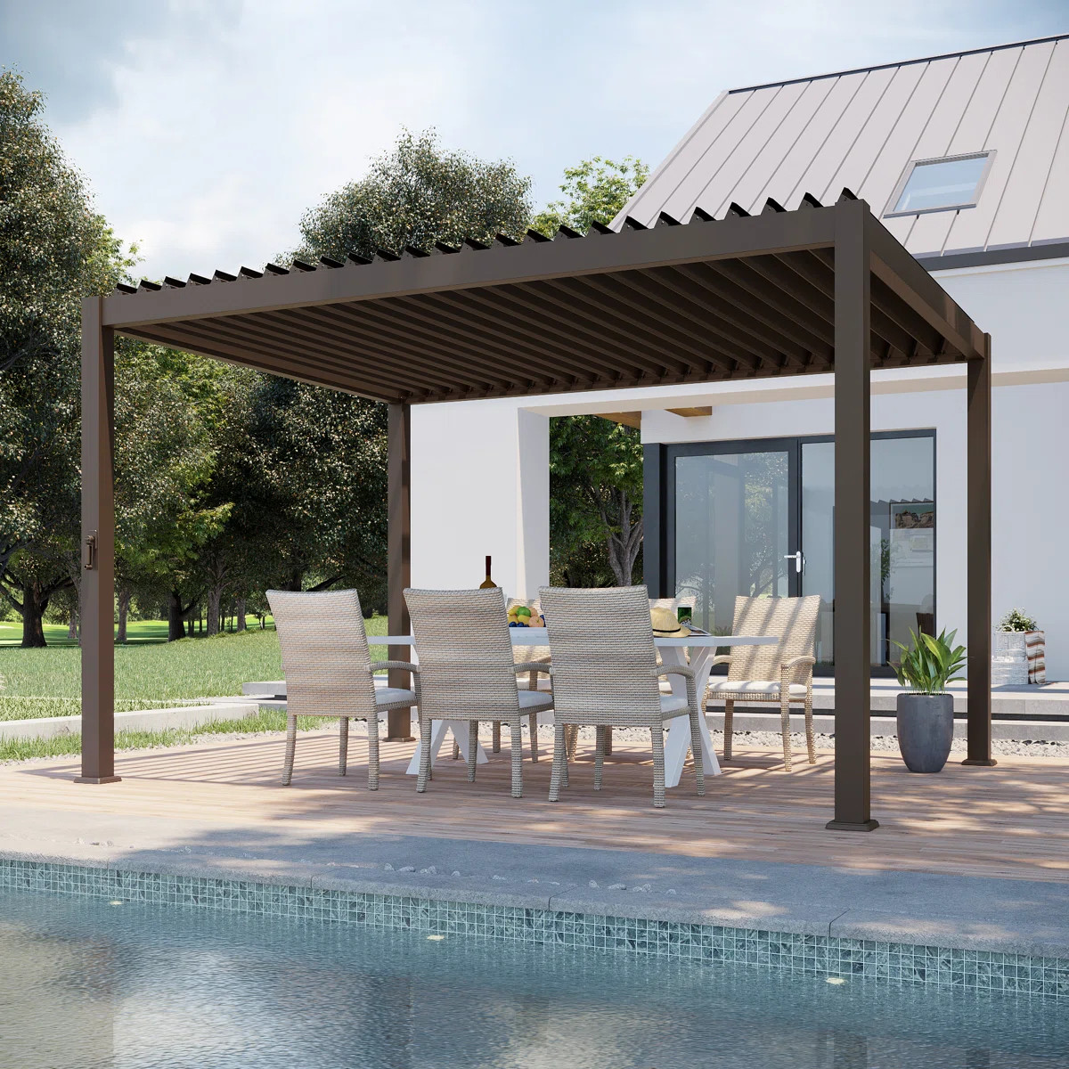 Durable Metal Pergola with Adjustable Louvered Roof for Outdoor Garden | Wayfair North America