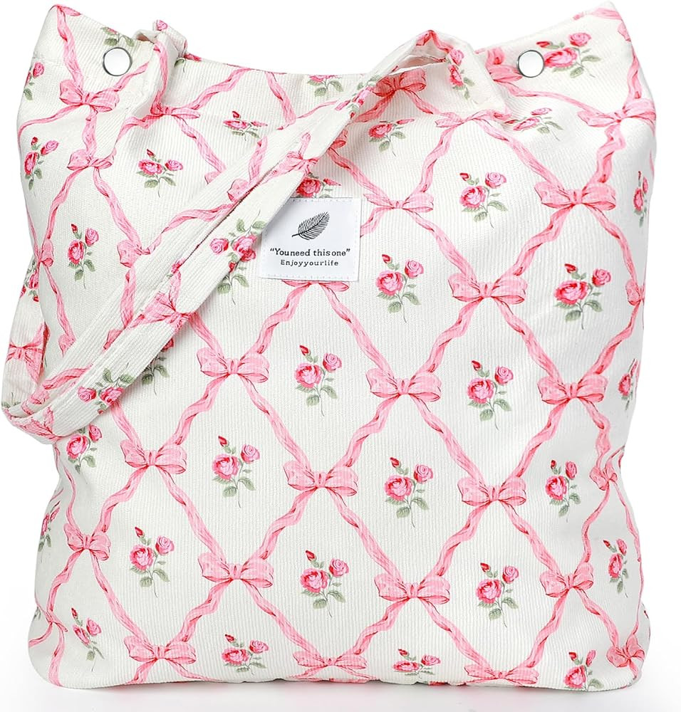 Corduroy Tote Bags for Women, Large Capacity Tote Purse Reusable Grocery Shoulder Bag with Inner ... | Amazon (US)