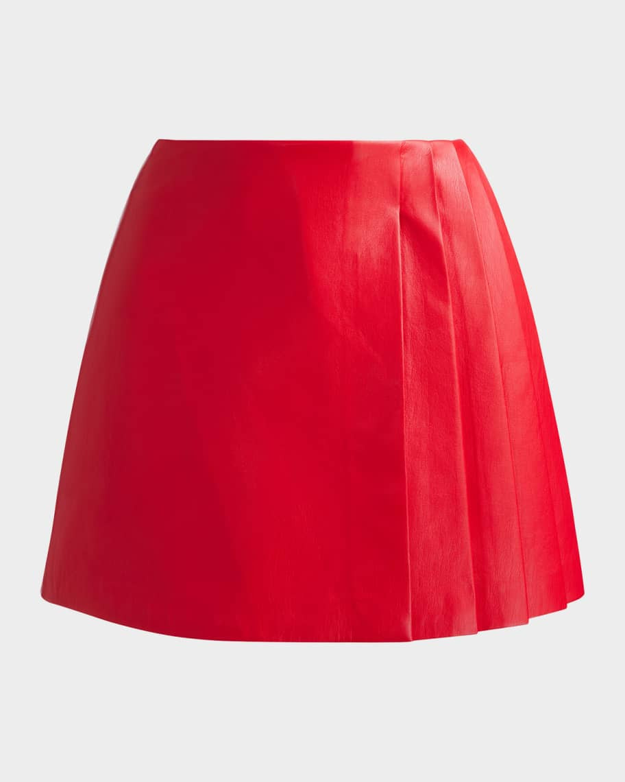 Alice + Olivia Toni Pleated Vegan Leather Mini Skirt | Neiman Marcus
