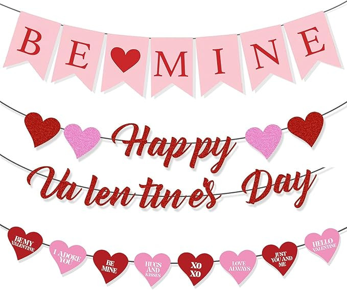 Valentines Day Decorations Set with BE Mine Banner,Happy Valentines Day Banner,Heart Garlands for... | Amazon (US)