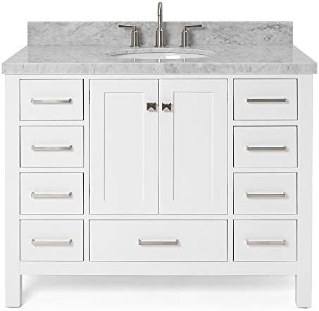 ARIEL 43" Inch Oval Sink White Bathroom Vanity Cabinet with Carrara White Marble Countertop | 2 S... | Amazon (US)