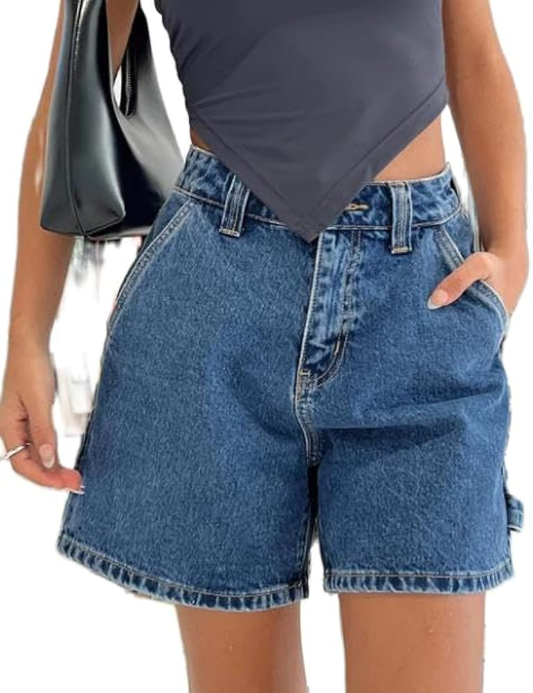 Womens Straight Leg Jean Shorts High Waisted Carpenter Denim Shorts Summer Bermuda Hot Short Pant... | Amazon (US)