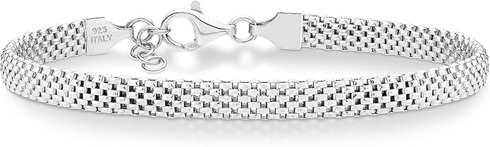 Miabella 925 Sterling Silver Italian 5mm Mesh Link Chain Bracelet for Women, Made in Italy | Amazon (US)