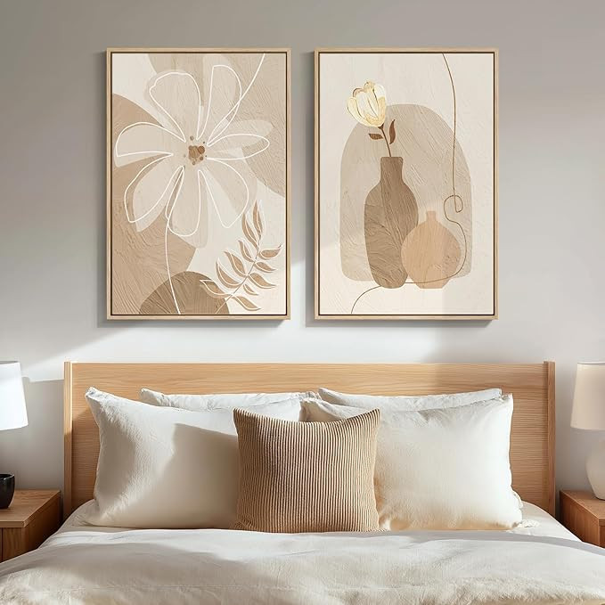 Amazon.com: Framed Neutral Boho Floral Wall Art for Bedroom, Set of 2 Flower and Vase Beige Artwo... | Amazon (US)