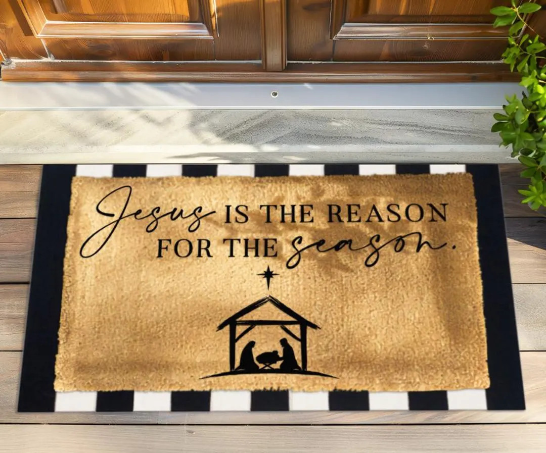 Jesus is the Reason for the Season Doormat, Christmas Holiday Decor Door Mat, Flocked Coir Welcom... | Etsy (US)