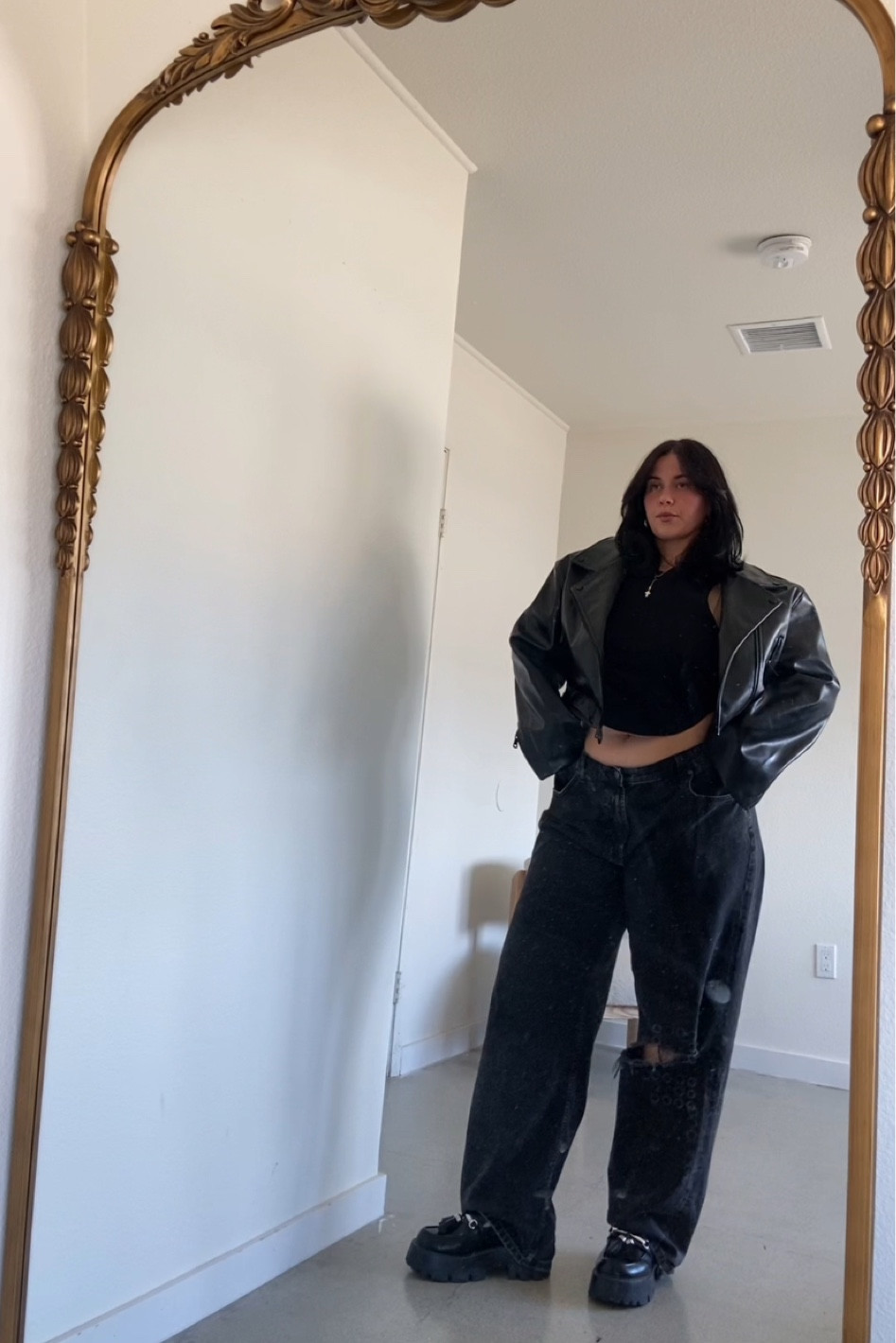 I sized down to a medium in the jacket, jeans I took a 14, shoes are old Steve madden

#LTKMidsize