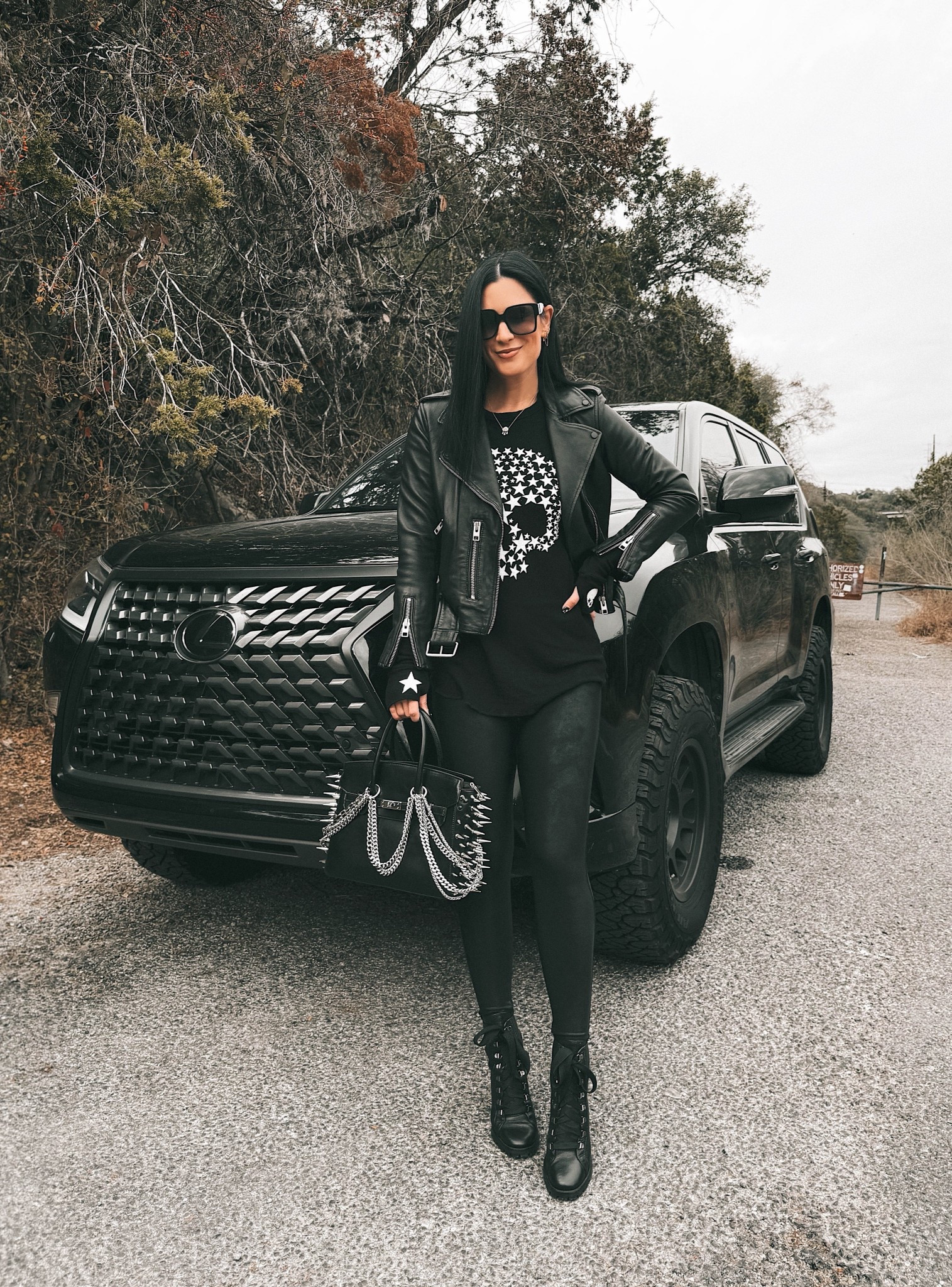 Today’s edgy outfit of the day! 
My SPANX leggings are on major sale with code DTKxSPANX! And my schutz black booties are on sale for $79! My YSL sunglasses are only $190 from $435.

I’m wearing a large in this Lauren moshi long sleeve top and a size 6 in the allsaints leather jacket.

#LTKSaleAlert #LTKTall
