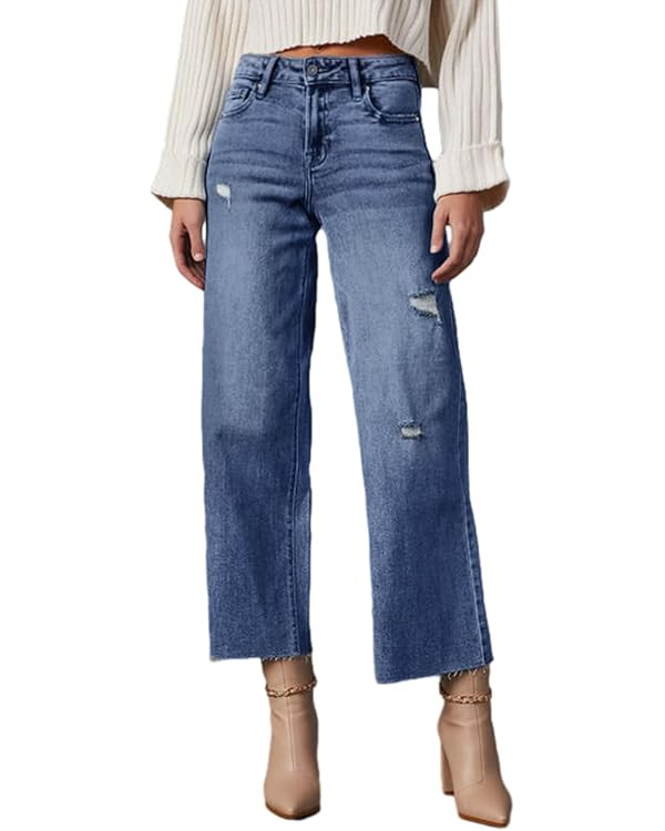 Dokotoo Womens High Waist Baggy Jeans Wide Leg Casual Petite 2024 8 points Length Stretch Denim P... | Amazon (US)