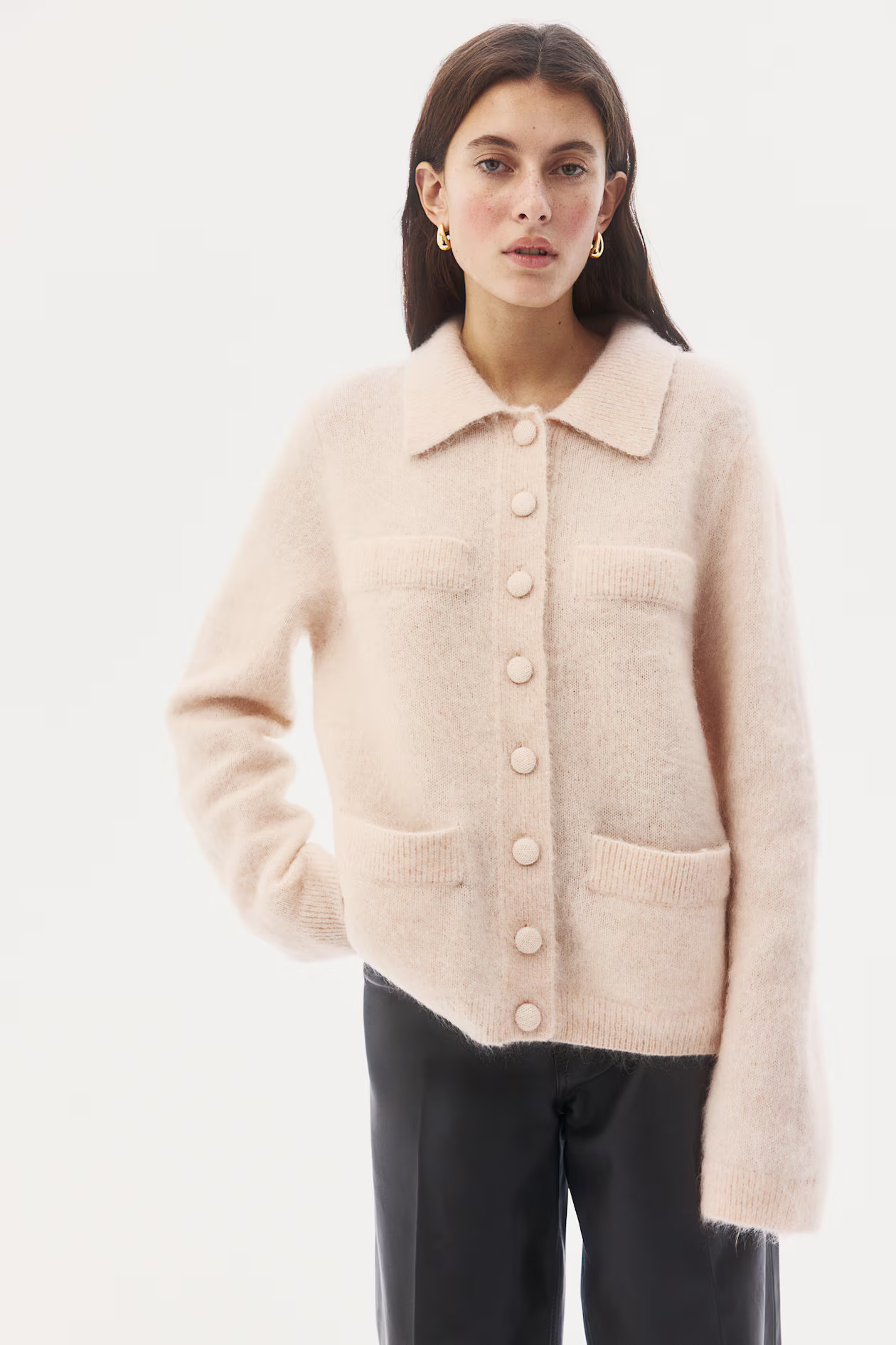 Mohair-blend collared cardigan - Powder pink - Ladies | H&M GB | H&M (UK, MY, IN, SG, PH, TW, HK)