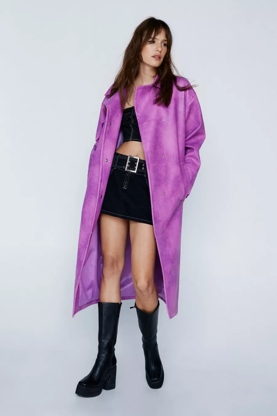 Premium Distressed Faux Leather Trench Coat | Nasty Gal US