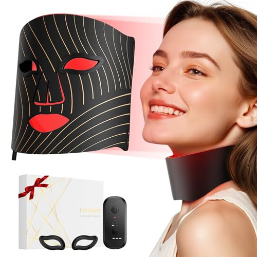 Red Light Therapy for Face,LED Face Mask Light Therapy with Neck Device,103 3-in-1 Light Beads,Remoter Rechargeable,Timing Function,Infrared Red Light Therapy Mask for Home Working Travel Yoga Sleep | Amazon (US)