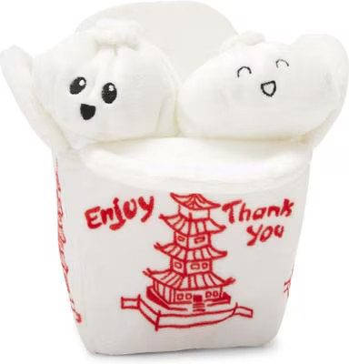 BARK Andi's Famous Dumplings Multi-Part Squeaky Plush Dog Toy, White, Small | Chewy