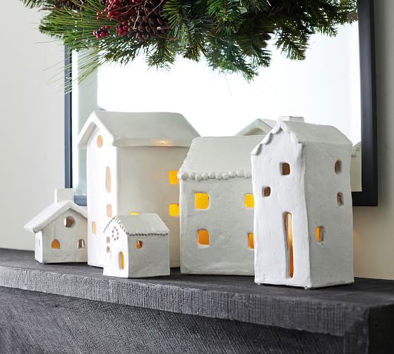 Ceramic Christmas Village Houses, Small, White | Pottery Barn (US)