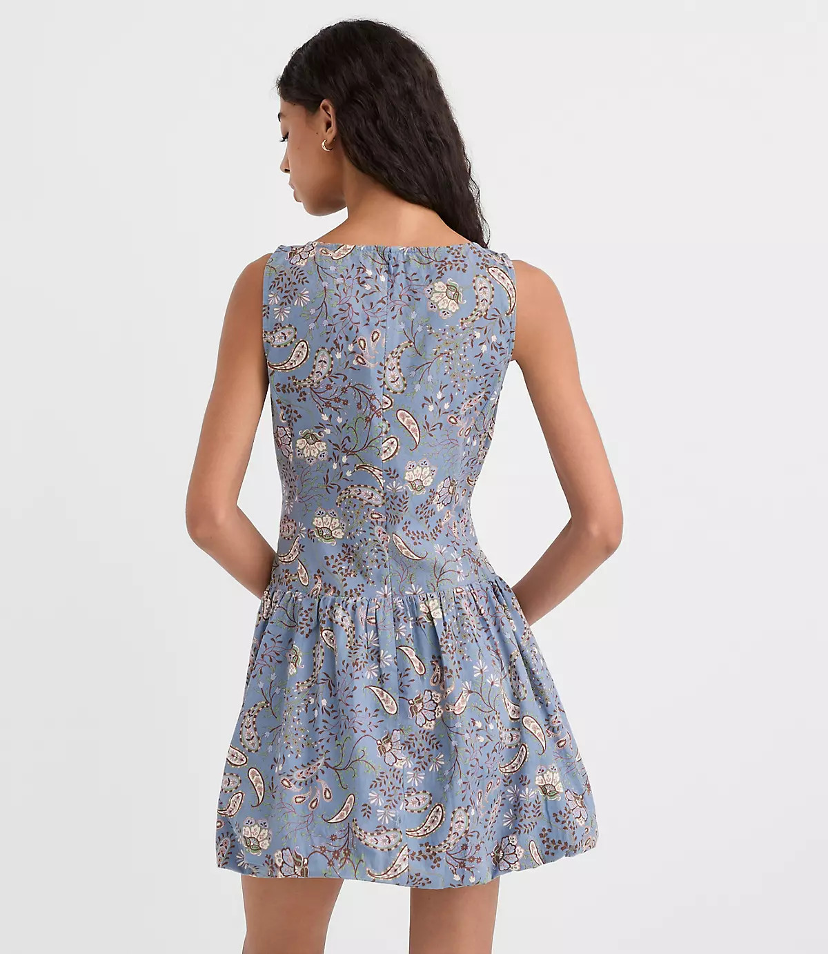 Paisley Linen Cotton Bubble Mini Dress | LOFT