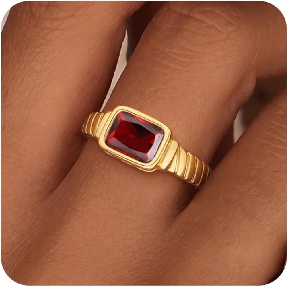 Birthstone Gold Rings for Women Non Tarnish Vintage Chunky Gemstone Emerald Rings 14K Gold Plated... | Amazon (US)