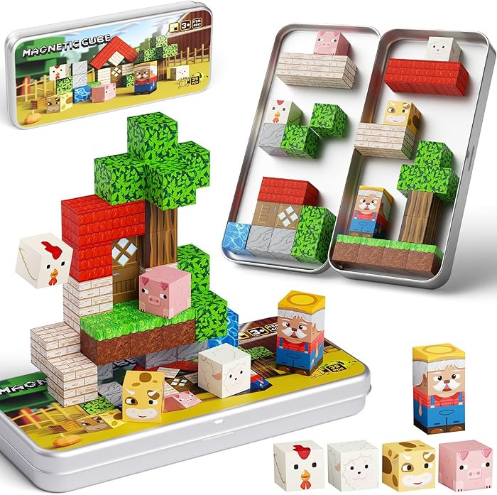 Mini Magnetic Blocks Farm Animals - 35 PCS Travel Magnet Building Blocks for Toddlers - STEM Educ... | Amazon (US)