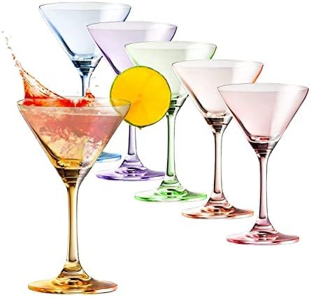 Large Martini Glasses Elegant Colors | Set of 6 | 8oz | Crystal Martini Glass - Premium Hand-Blow... | Amazon (US)