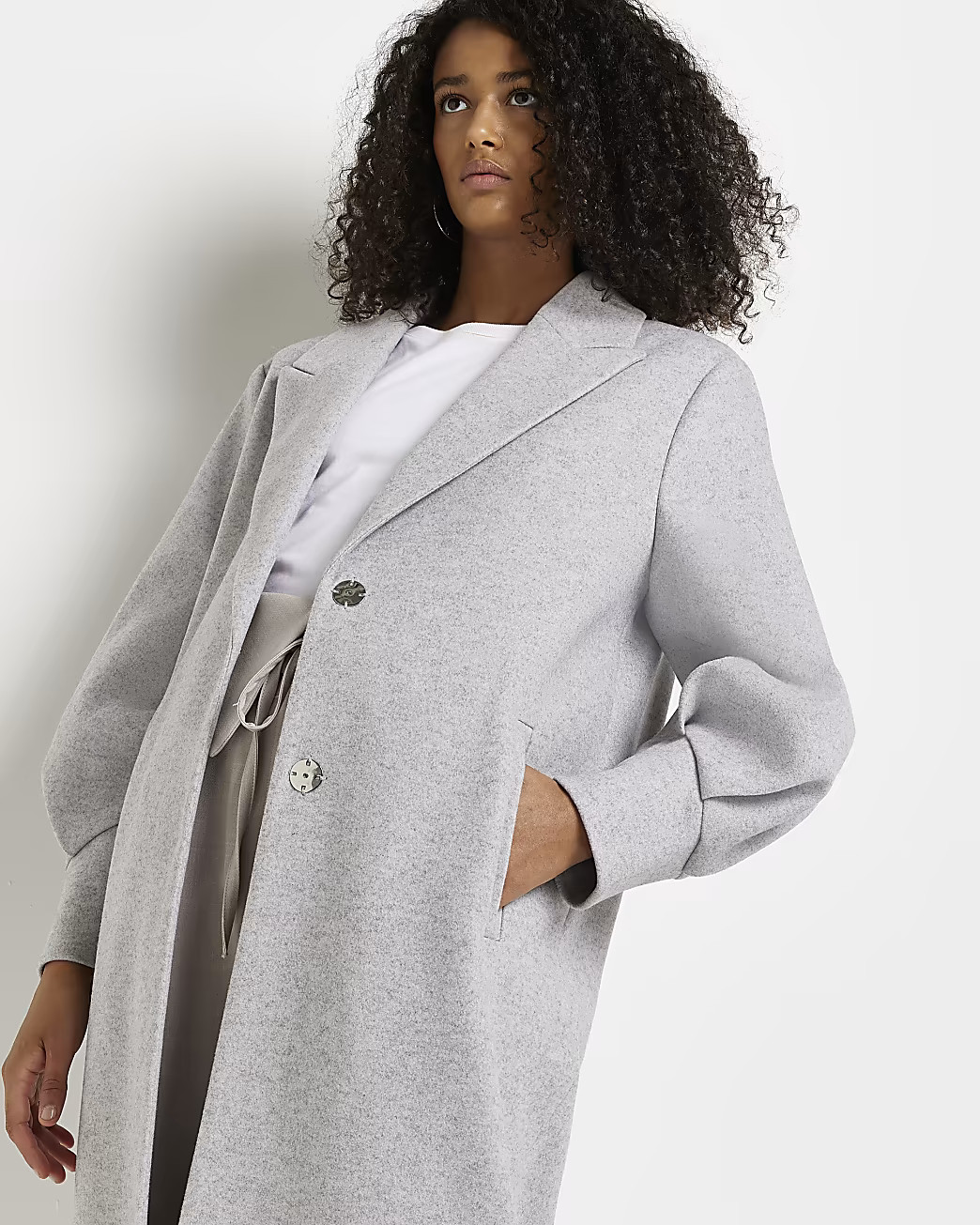 Grey long sleeve longline coat | River Island (US)