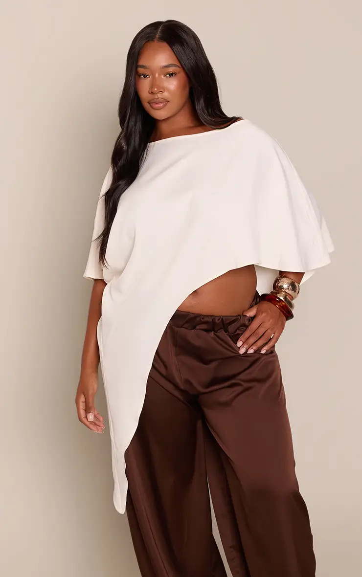 Cream PrettyLittleThing Satin Cape Top | Boohoo USA | boohoo (US & Canada)