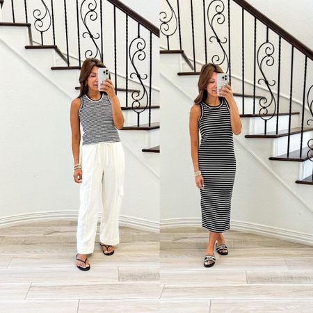 Loving these Walmart Finds.
Striped top in  XS
White linen pants in XS petite friendly. 
Striped dress in small.
I’m 5’2”.
4th of July outfits, Walmart finds, summer outfits, fashion over 40, petite style.