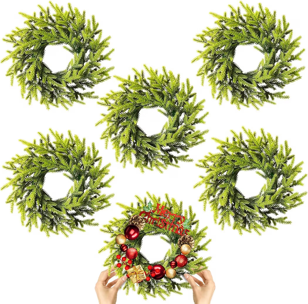 6 Pcs Christmas DIY Gree Wreath 10 Inch Green Artificial Wreaths DIY Faux Plain Wreaths Front Doo... | Amazon (US)