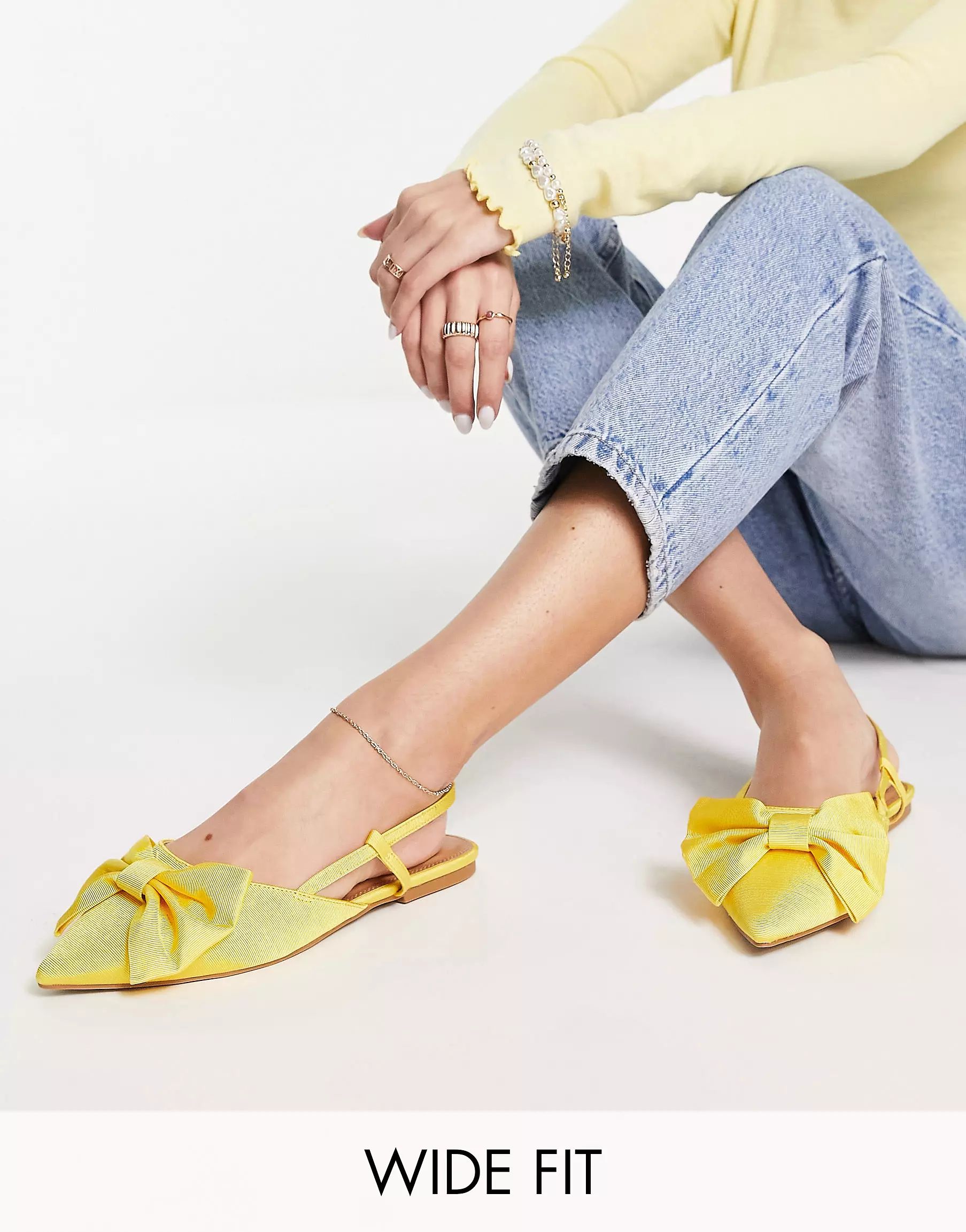ASOS DESIGN Wide Fit Lido bow ballet flats in yellow | ASOS (Global)