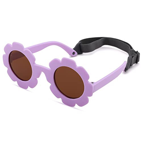 Hycredi Flexible Bendable Flower Baby Polarized Sunglasses with Strap Cute Shades for Newborn Infant Boys Girls Age 0-24 Months-Beige White/Brown +Pink/Pink Mirror | Amazon (US)