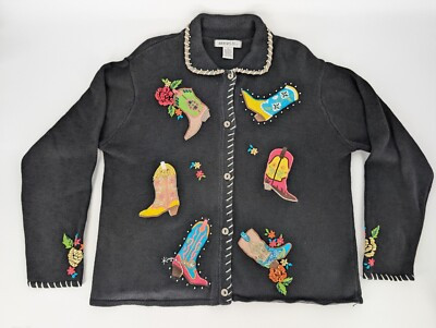 Arriviste Cowgirl Boots Cardigan Sweater Beaded Embroidery Sz XL Vtg Pls READ  | eBay | eBay US