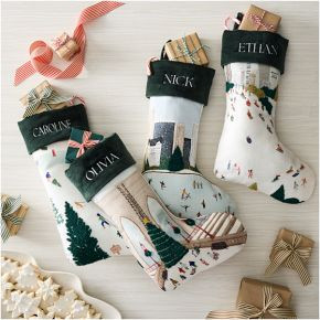 Embroidered Winter Scenes Stockings | West Elm (US)