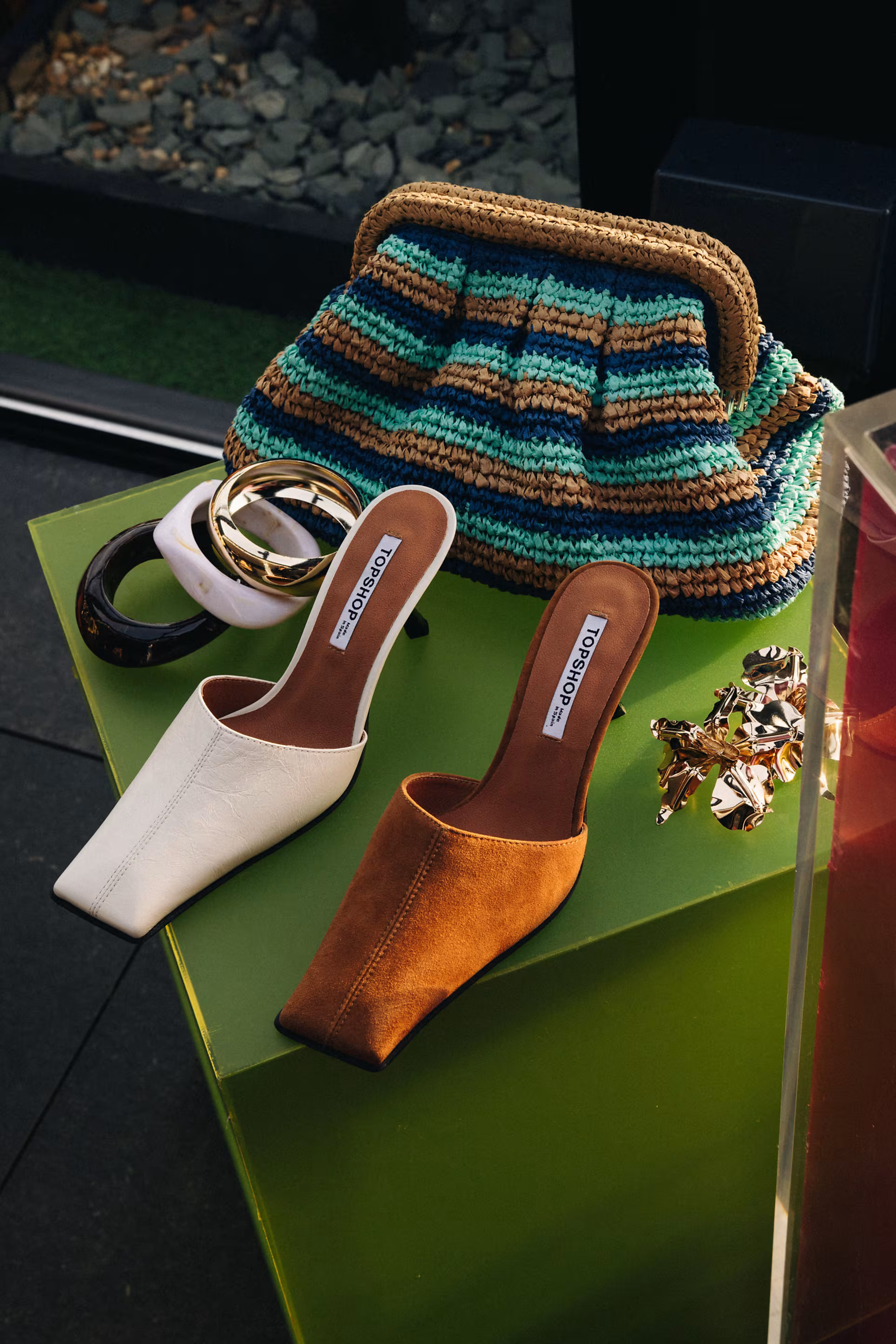 Topshop Premium Dante leather square toe heeled mule in off white | ASOS (Global)