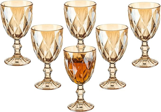 Vintage Wine Glasses Set of 6, 10 Ounce Colored Glass Water Goblets, Unique Embossed Pattern High... | Amazon (US)