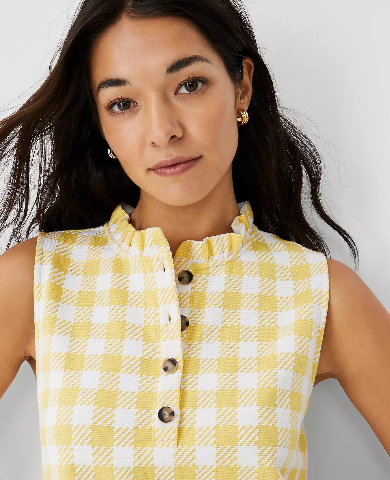 Plaid Ruffle Neck Button Shell | Ann Taylor | Ann Taylor (US)