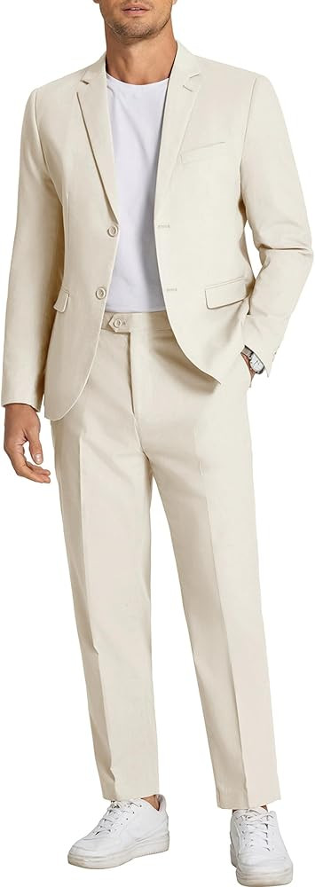 COOFANDY Men's 2 Piece Linen Suits Set Regular Fit Casual Linen Lightweight Suit Summer Beach Wed... | Amazon (US)