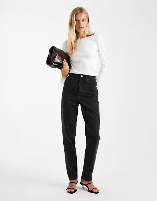 ASOS DESIGN slim mom jeans in washed black | ASOS (Global)