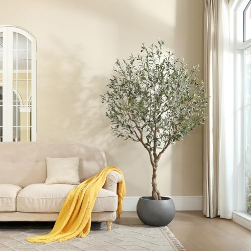 LOMANTO Olive Trees Artificial Indoor, 7Ft Artificial Olive Plants, Tall Faux Olive Tree, Fake Topiary Silk Tree in Pot with Olive Branch & Fruit, Home Office Modern Decor Gift for Housewarming 1Pack | Amazon (US)