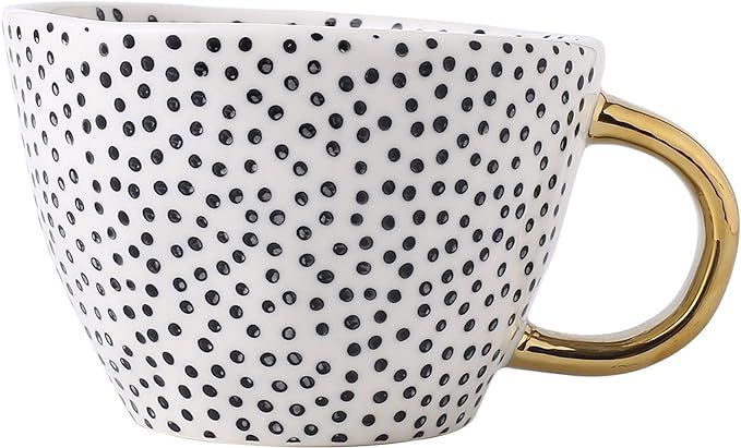 Large Stoneware Coffee Mug Modern Coffee Mugs Tea Cups with Golden Handle Ceramic -White and Blac... | Amazon (US)