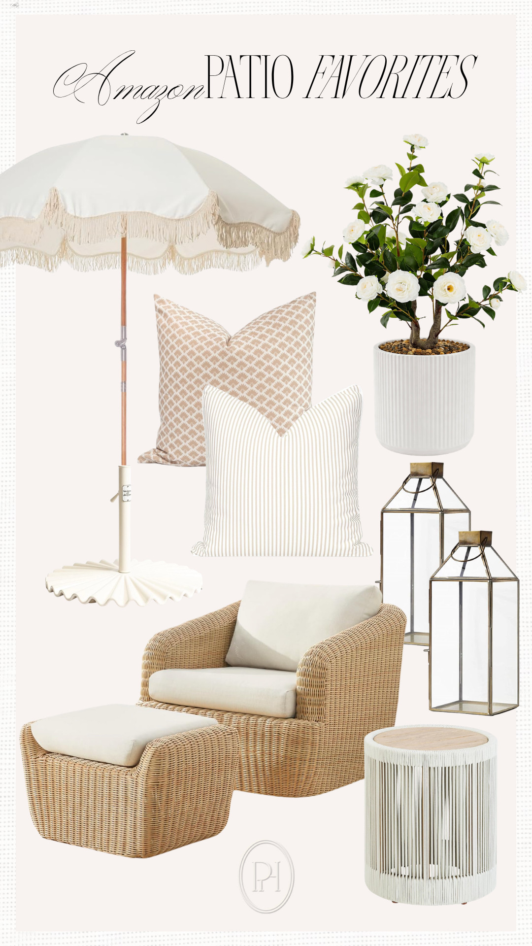 What I'm loving for the patio this season from Amazon!

Patio umbrella, scalloped umbrella stand, fluted pot, ribbed planter, reeded planter, outdoor throw pillows, paito pillows, patio decor, outdoor faux plants, faux plants, gold lanterns, patio chair, outdoor chair, outdoor furniture, patio furniture, outdoor end table, patio end table 

 #LTKSeasonal #LTKHome