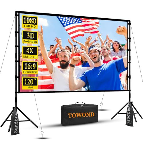 Outdoor Projector Screen with Stand, TOWOND 120 inch Projection Screen, Movie Screen 16:9 HD Foldable Anti-Crease Support Double Sided with Carry Bag for Outdoor Indoor | Amazon (US)