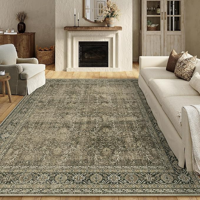 Vintage Area Rug 9x12 Light Brown Washable Living Room Large Bedroom Indoor Carpet Tribal Distres... | Amazon (US)