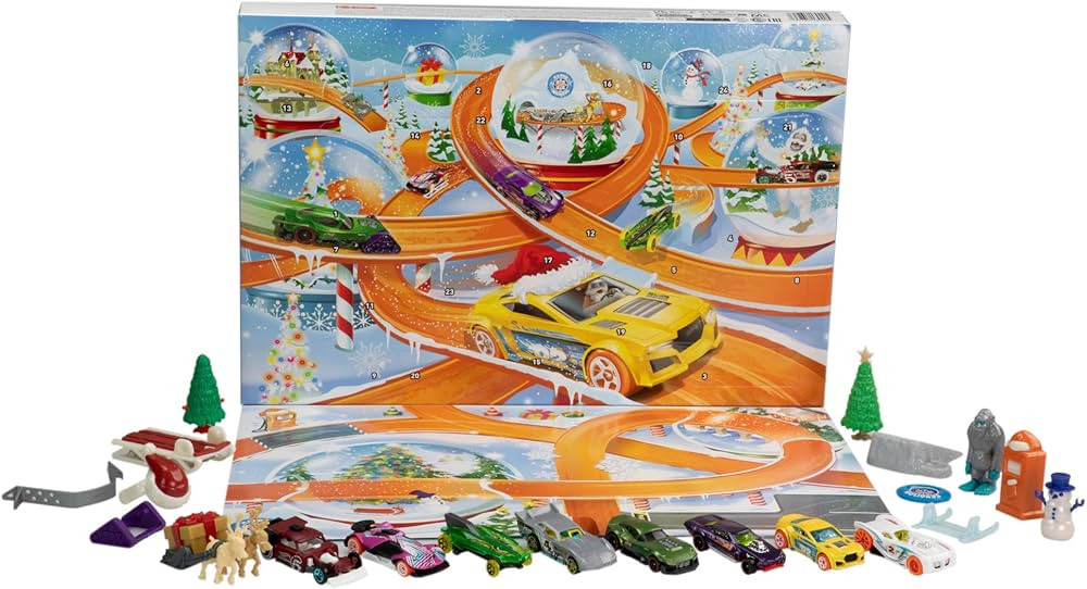 Hot Wheels Toy Cars, 2024 Advent Calendar, 8 1:64 Scale Cars, 16 Winter-Themed Accessories Behind... | Amazon (US)