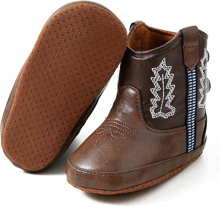 Leather Western Boots Cowboy Bootie Soft Sole Non-Slip Crib Shoes for Baby Infant Toddler | Amazon (US)