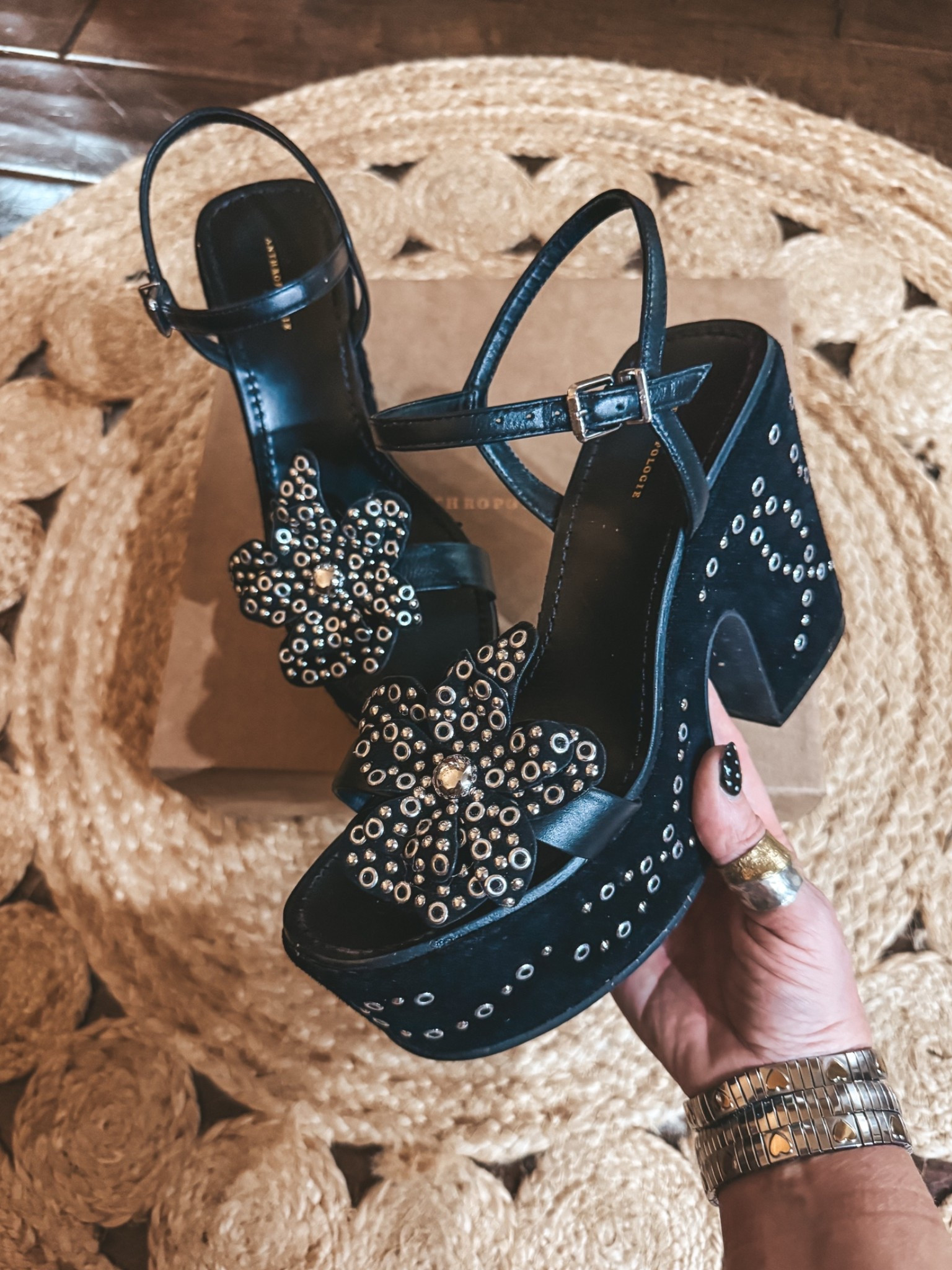 The cutest shoes that definitely make a statement! @Anthropologie 
These run true to size. 
✨Save with code MANDIE @shopbeljoy on the bracelets 
#summersandals #statementsandal

#LTKOver40 #LTKSaleAlert