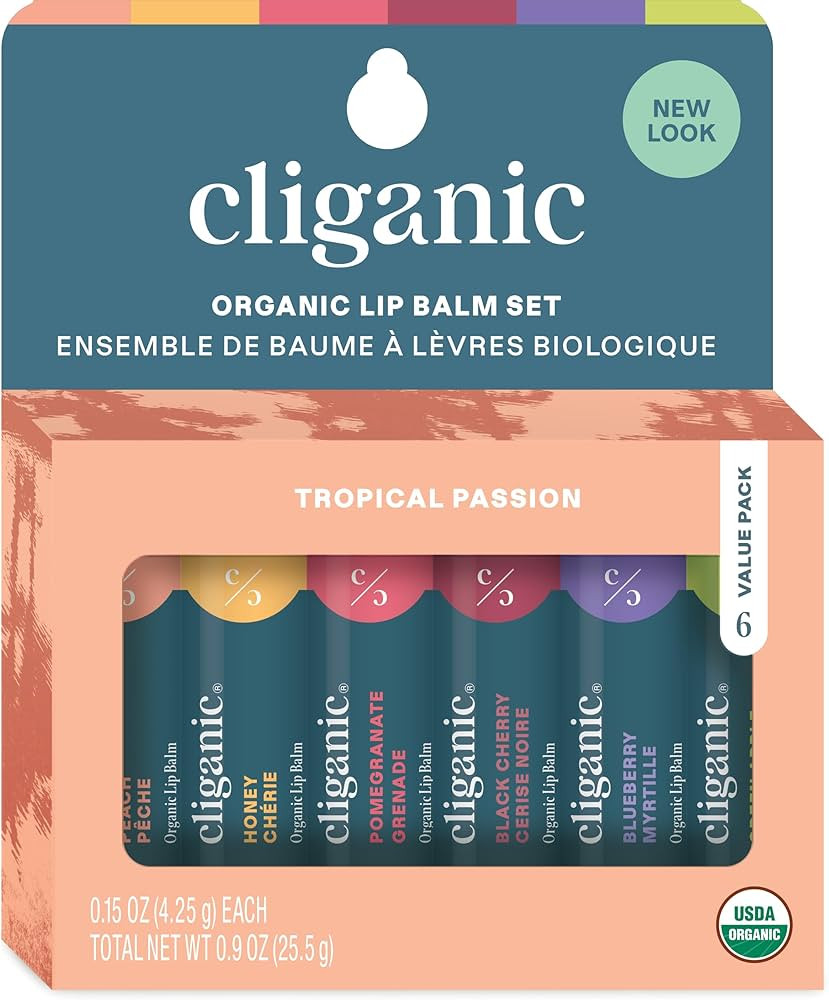 Cliganic Organic Lip Balm Set - 6 Tropical Flavors - 100% Natural Moisturizer for Cracked & Dry L... | Amazon (US)