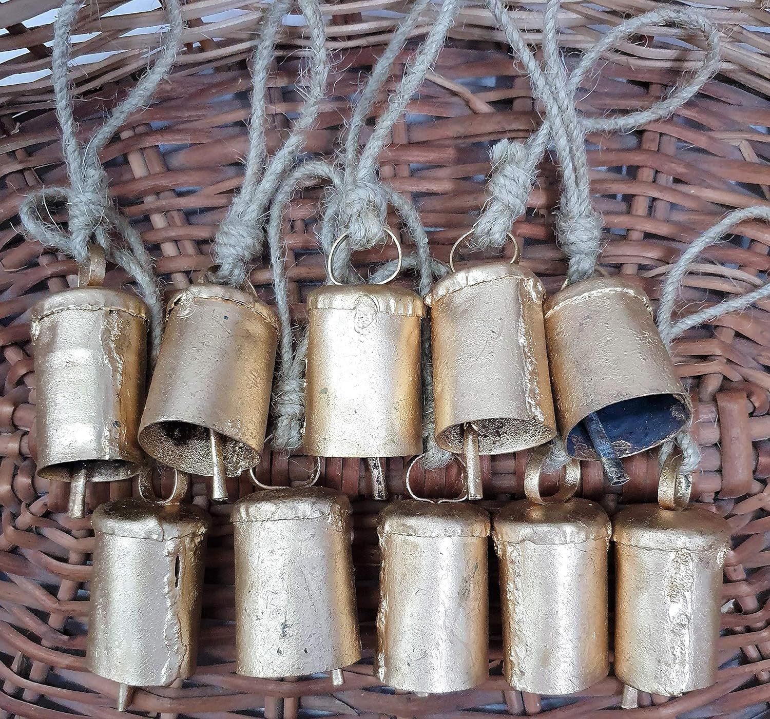 HIGHBIX 7cm Big Vintage Rustic Lucky Tin Metal Cow Bells Handmade Christmas Décor Bells on Jute ... | Amazon (US)