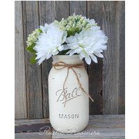 Rustic Decor - Painted Mason Jars Jar Sets Shabby Chic Country Flower Vase Wedding Shower- Qt | Etsy (US)